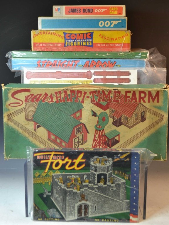 Grouping Of Vintage Board Games & Activities: Grouping of vintage board games and activities including; two James Bond 007 games & Straight Arrow