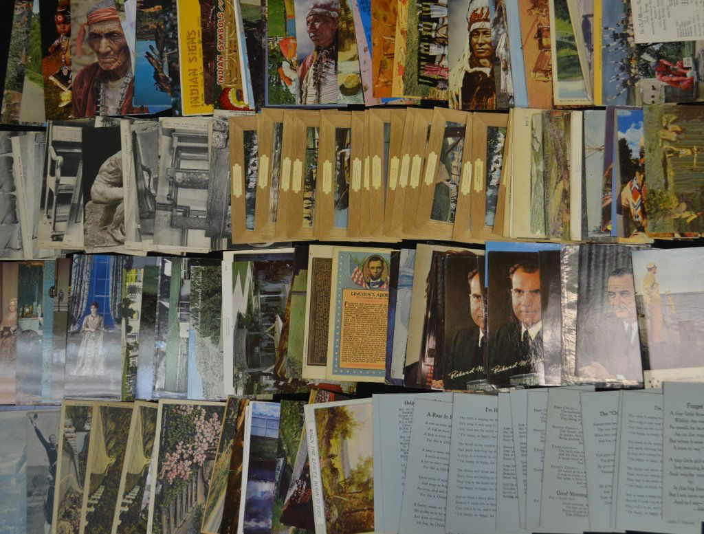 Grouping Of Appx 180 20thC Postcards: Grouping of appx 180 20thC postcards including; Native Americans, sailboats, vacation destination, country scenes, antiques, highways, Presidents, Statue Of Liberty.