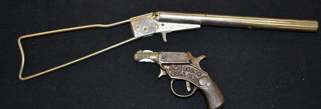 American Bull Dog Cap Pistol With Strong Action: American Bull Dog Cap Pistol with strong action and an unmarked cork gun, 15 Â¼â€ long