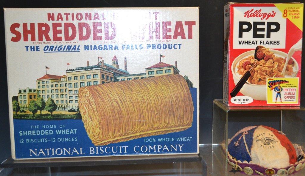 22 Pep Pins: 1940's Remember Pearl Harbor Beanie Hat w/ 22 Pep Pins, and Kellogg's Wheat Flakes, Shredded Wheat Cereal Box