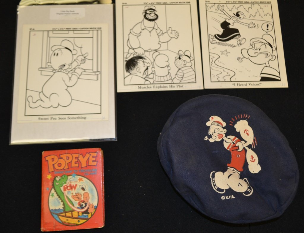 Popeye Lot: Popeye Lot including early Popeye hat, and a little big book titled, "Popeye Ghost Ship To Treasure Island", and Popeye little book art work.