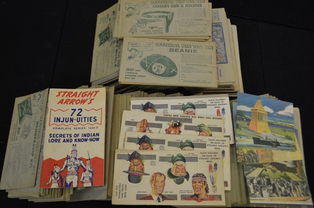 Nabisco Shredded Wheat, Indian Related Cards& Othe: Nabisco Shredded Wheat, Indian Related Cards STRAIGHT ARROW Card Grouping of approx. 320 c. 1952 Copyright 1952 National Biscuit Company A Series of INJUN-UITIES Making up Two Partial Sets in Green & 