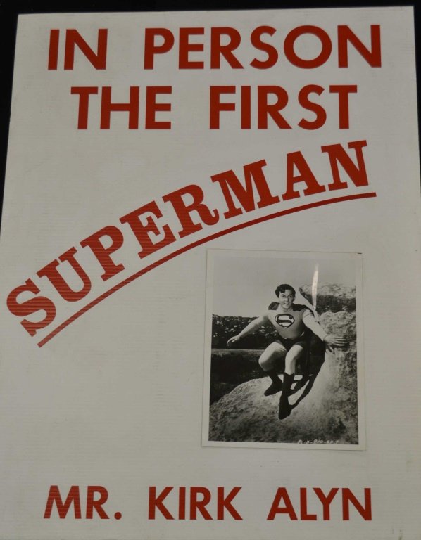 Advertising of 1st Superman Kirk Alyn at Show: Advertising used for 1st Superman, Kirk Alyn, at 1994 Big-D Collectible Show in Dallas Texas includes picture of Kirk Alyn on front