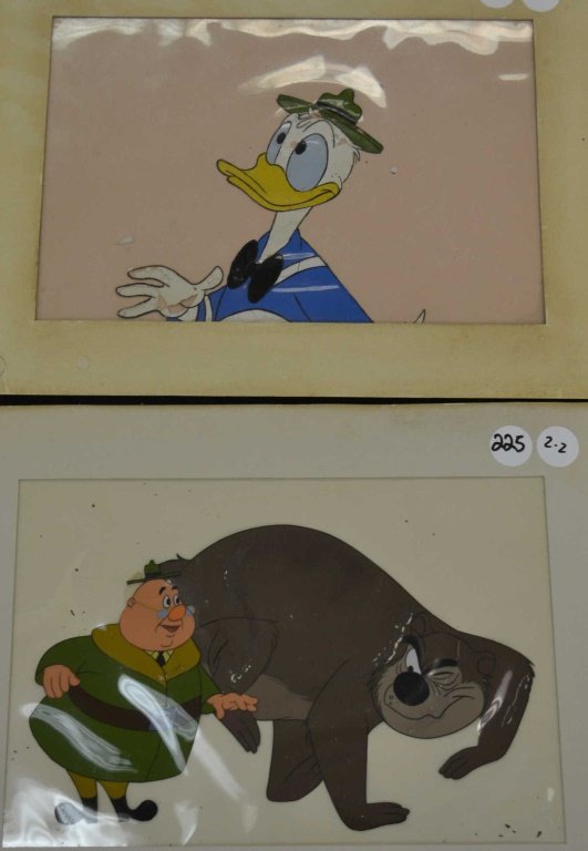 1950s Duck Cartoon Production Cels: Two 1950s Duck Cartoon Production Cels, Donald Duck Park Ranger J Audubon Woodlore and Humphrey the Bear; both with paint loss; as seen in photographs; Donald image is 4 3/4" h; originally sold by the
