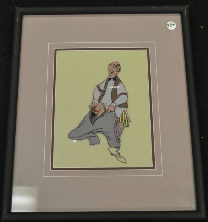 Disney Aristocats Production Cells 1970: Aristocats Production Cells 1970 of Edgar Balthazar pulling up his pants, image has paint loss to the paint in vest
