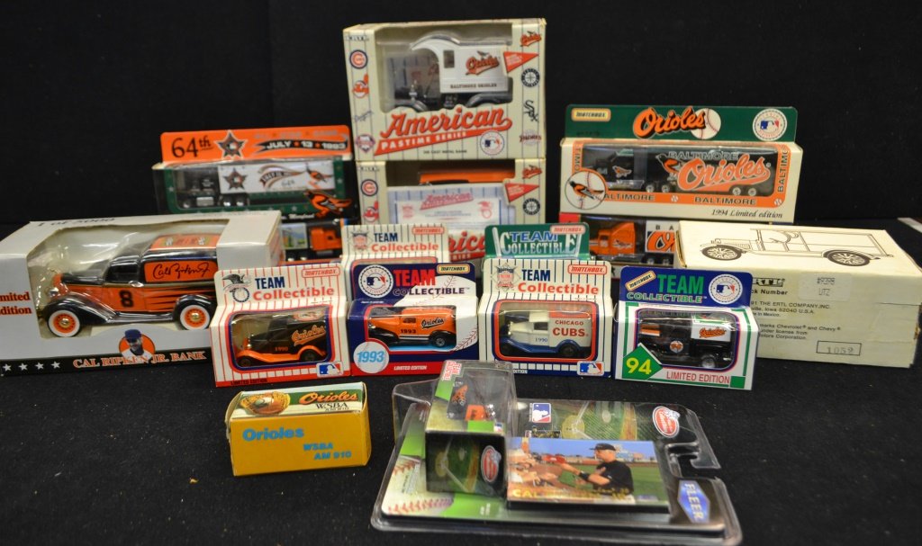 Collection Of Baseball Collectable Cars: Collection Of Baseball Collectable Cars includes, 2 Oriole Banks, Die Cast Oriole Car, 4 Oriole match Box truck, 8 matchbox cars Phillies, Raiders, Cubs, Orioles