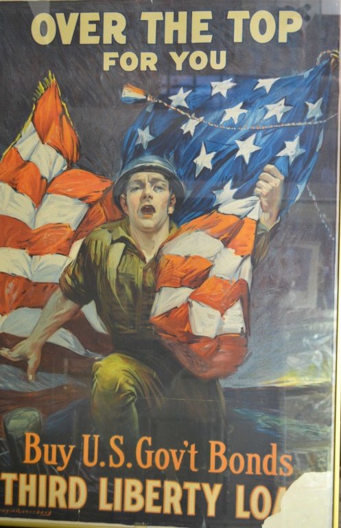 Third Liberty Loan Poster, " Over The Top For You": Third Liberty Loan Poster, " Over The Top For You" Poster By Sidney H. Rosenberg Piece missing bottom right . measures 20.25"w x 30"h framed