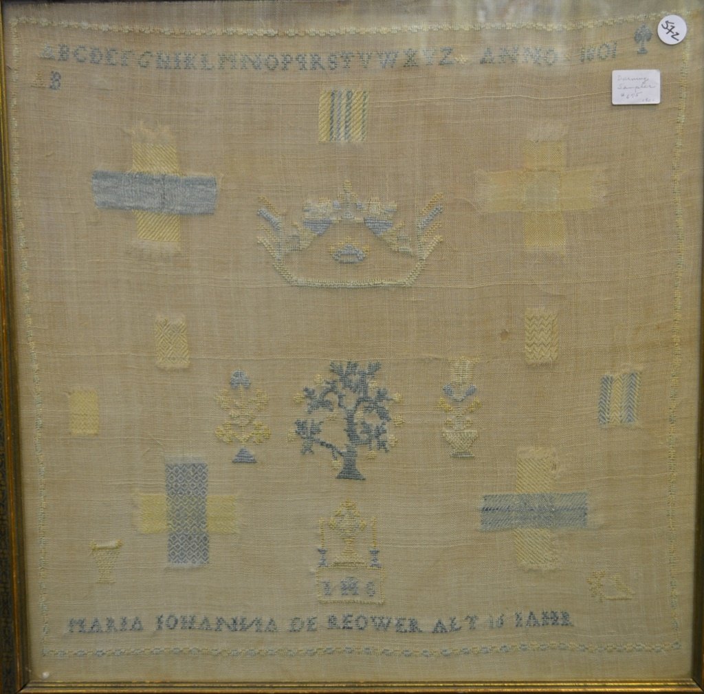 19thC European Sampler: Maria Johanna Dee Reower 1801 18.50"x 18.50"