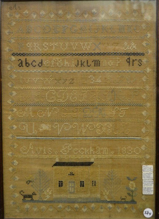 19th C American Sampler: American Sampler by Avis Peckham measures 12.50" x 17.75"