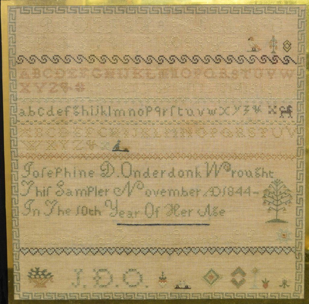 19th C American Sampler: American Sampler by Joesphine Underdunk 1814 measures 13.50"w x 13.50"h