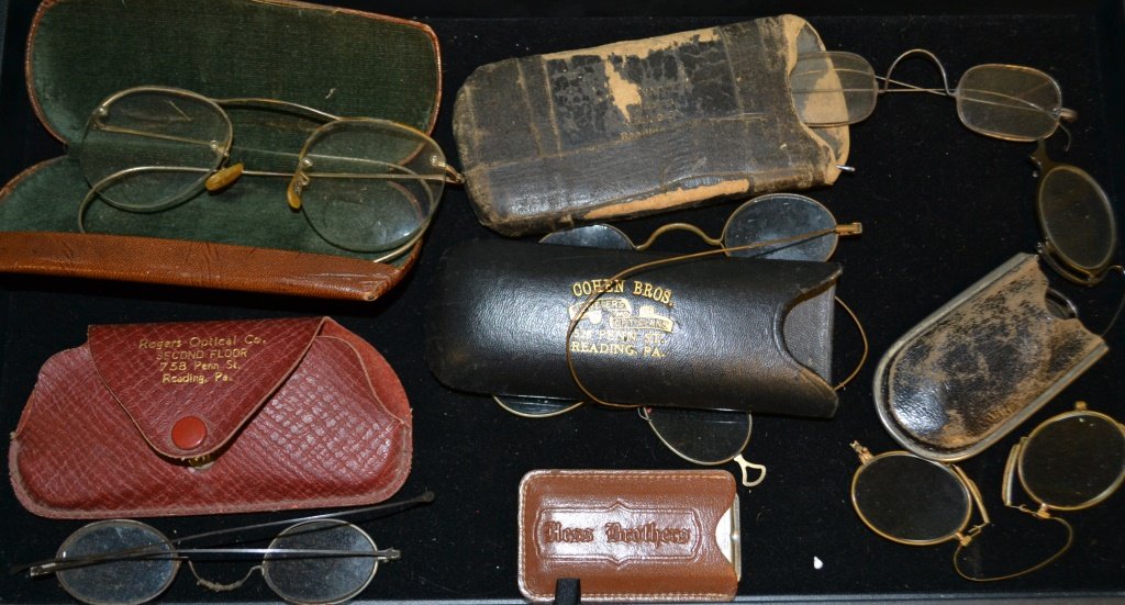 Collection of Early Spectacles and Cases: Collection of early spectacles and cases