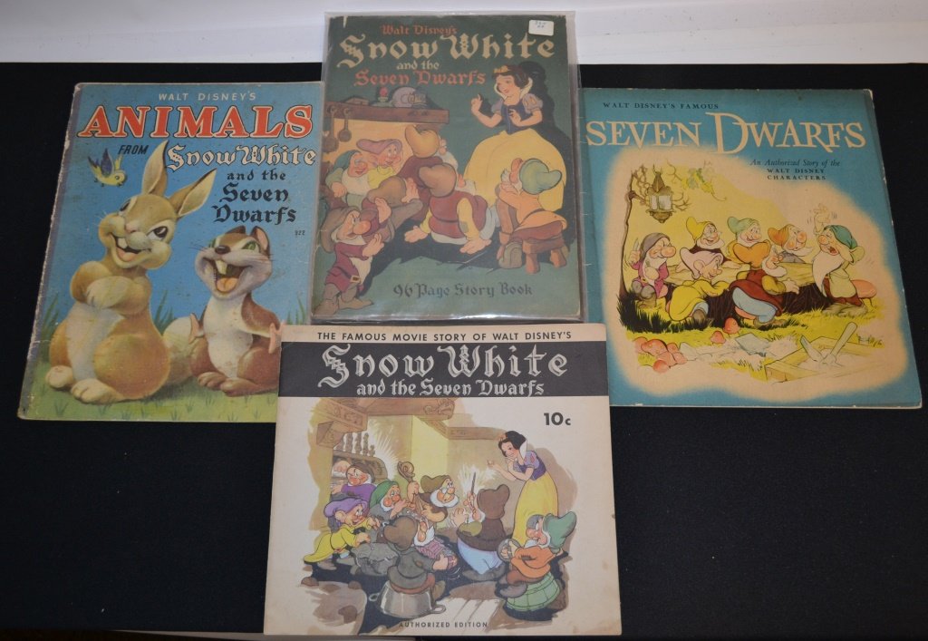 1930 - 40s Snow White Story Books: Snow White Story Books including: Walt Disney's famous The Seven Dwarves, Walt Disney's animals from snow white, Snow White & The Seven Dwarves 10 cents, Snow White and Seven Dwarves 96 page story boo