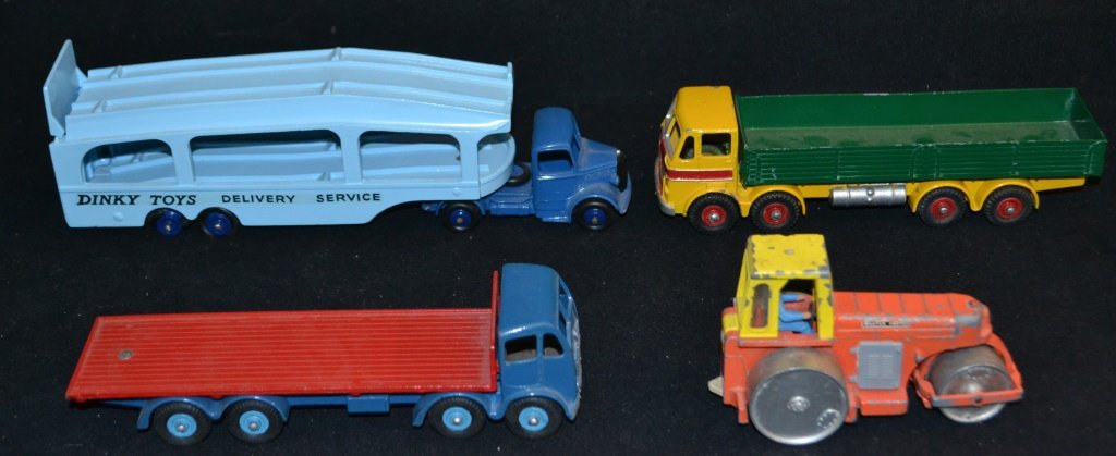 Collection of Dinky Supertoys: Collection of Dinky Supertoys including: car transporter, Layland octopus, Foden, and Diesel roller