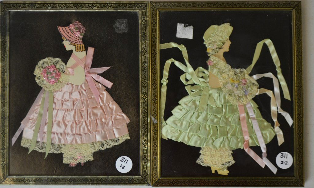 Two Framed Ribbon Paper Dolls In Matching Frames (1 of 3)