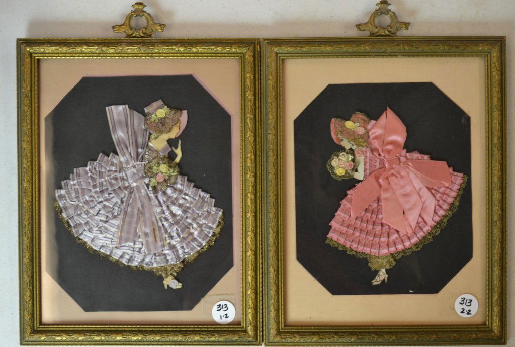 Two Framed Ribbon Dolls In Matching Ornate Frames (1 of 3)