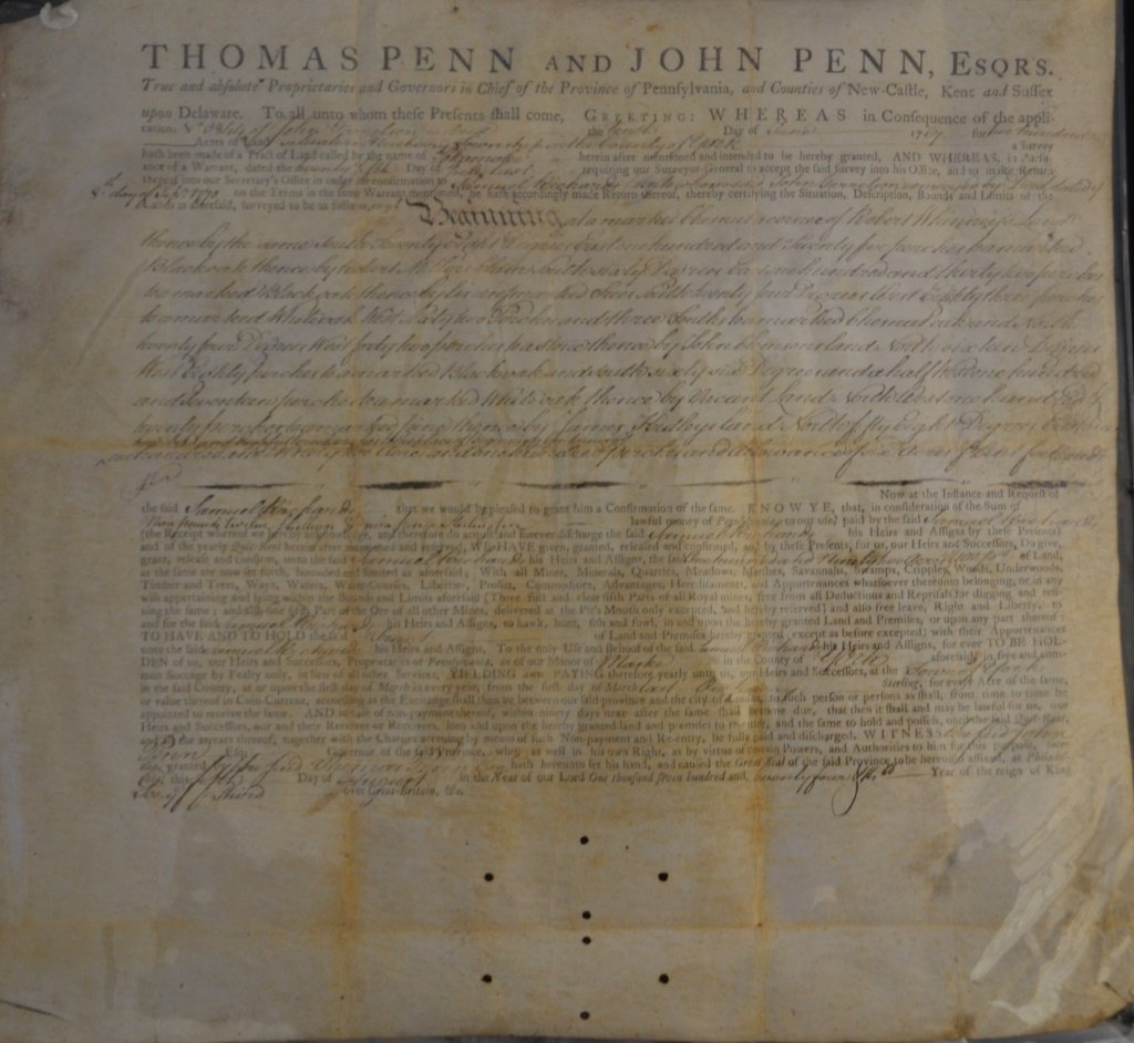 1767 Thomas & Richard Penn Land Deed (York, PA) (1 of 2)