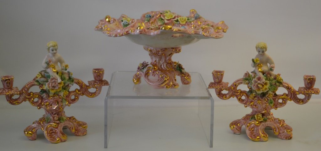 Capodimonte Style Centerpiece and Two Candelabras (1 of 7)