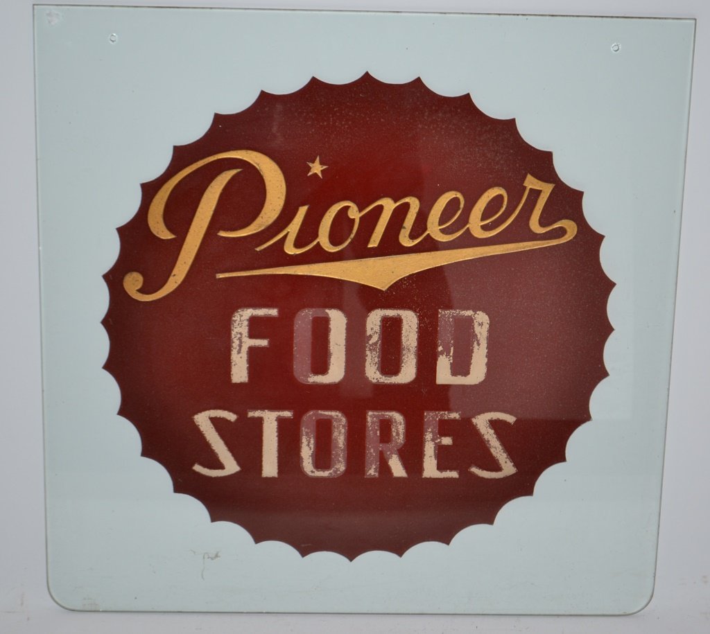 Reverse Painted Pioneer Food Stores Sign (1 of 2)