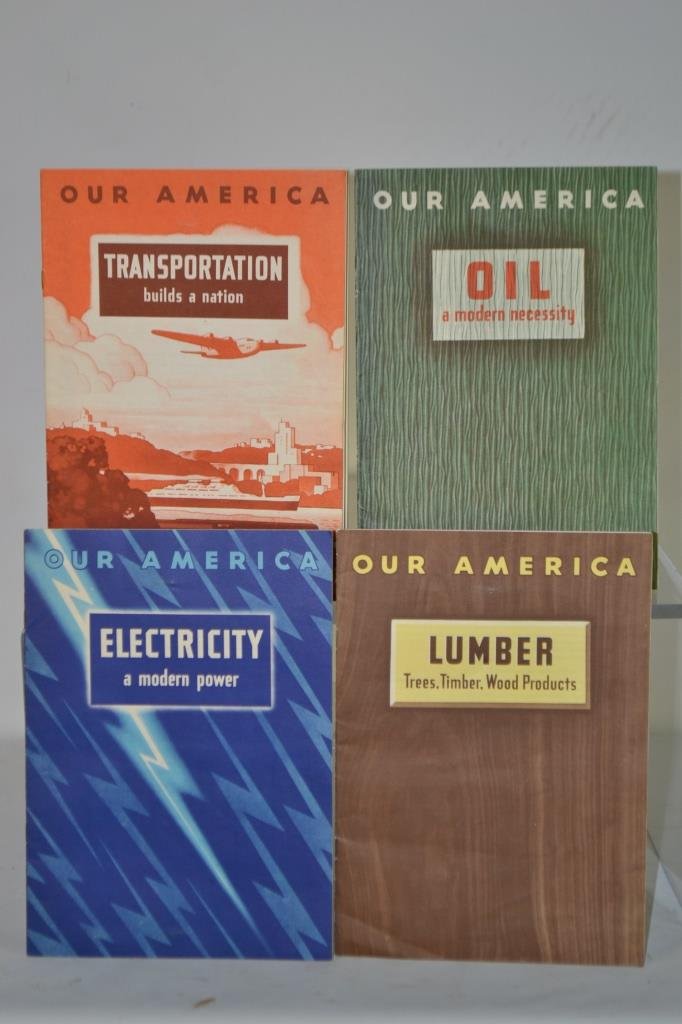 Our America Advertising Booklets: Printed in 1943. Distributed by Coca-Cola. Subjects include lumber, oil, transportation, and electricity.