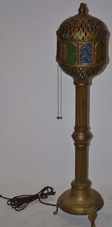Vintage brass floor lamp w 10 stained glass panels (1 of 2)