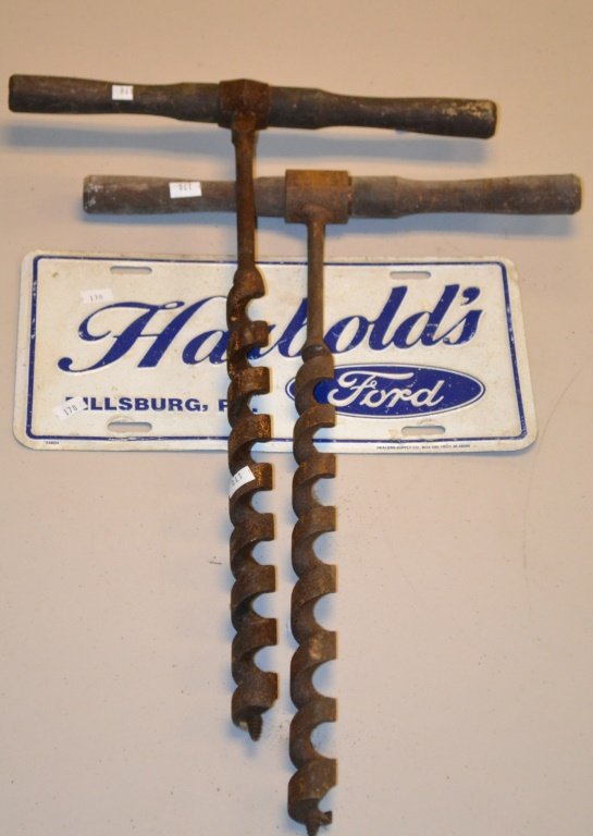 Pair of 19thC Matching Hand Drills Used for post and be (1 of 2)