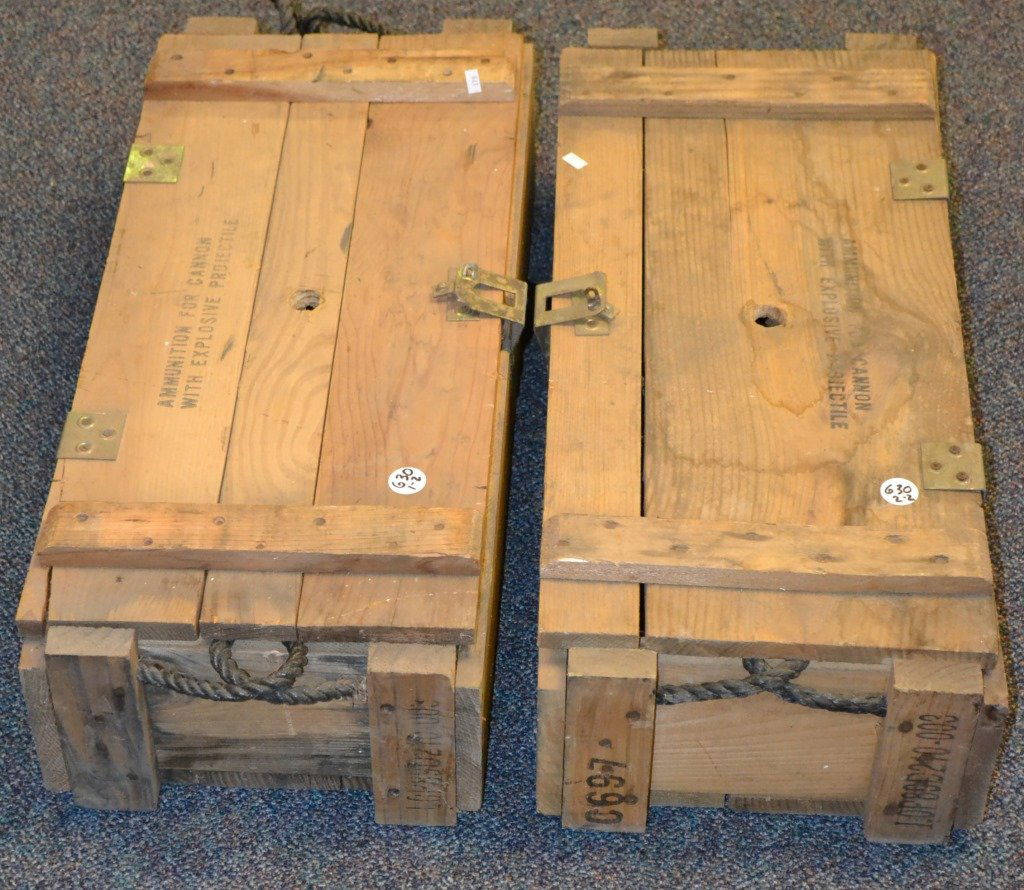 Pair Wooden Ammo Crates.  Marked M30 Mortar Rounds. (1 of 2)