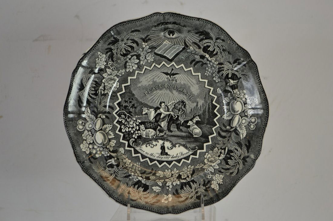 Black Transfer, Millenium Pattern. 10.25" dia. Ironsto: Black Transfer, Millenium Pattern. 10.25" dia. Ironstone Plate