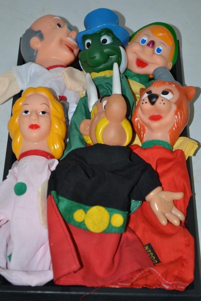 Six Early Walt Disney Puppets: Six Early Walt Disney Puppets including: Pinocchio, Jiminey Cricket, Fairy god mother, and others