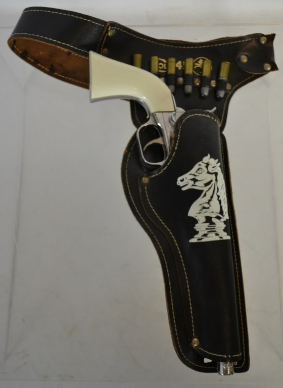Hubley Colt .45 Cap Gun with Holster: Hubley Colt .45 Cap Gun with Holster including: Bullets w/ Brass shell casing covers