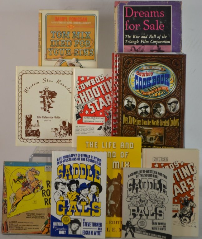 Western Related Books: Saddles & Pals by Wayne Keates, Saddles & Gals by Edgar Wyatt, two copies of Cowboy Shooting Stars by Richard Smith III (one hardcover and another soft cover), Western Star Roundup film reference guid