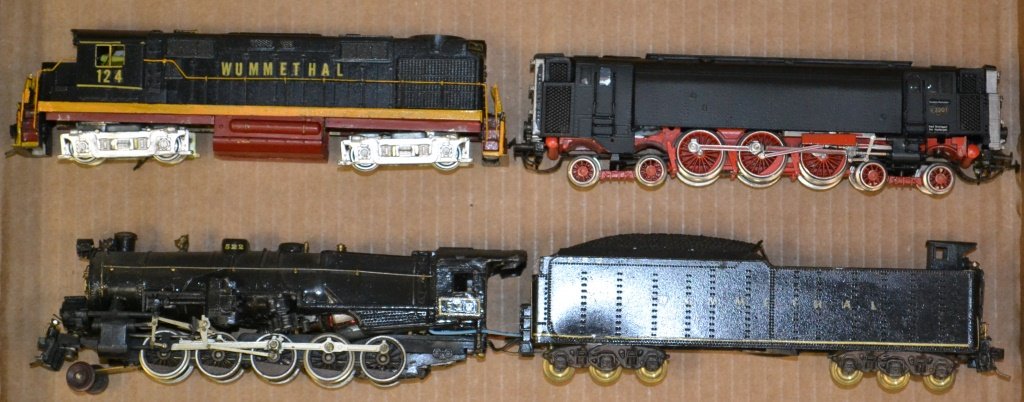 Wummethal Diesel Locomotive: HO Scale Wummethal Diesel Locomotive w/ Painted Brass Elements, and a Tanker unmarked and another Wummethal Steam Engine & Tender