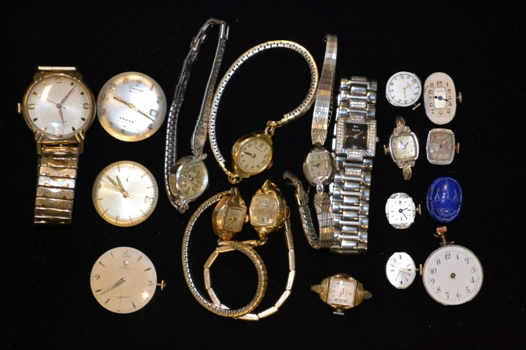Men's and Ladies Wrist Watches and Movements: Hamilton Wrist Watch and Three Accutron Bulova Movements, Ladies Bolova, Timex and other watches and movements