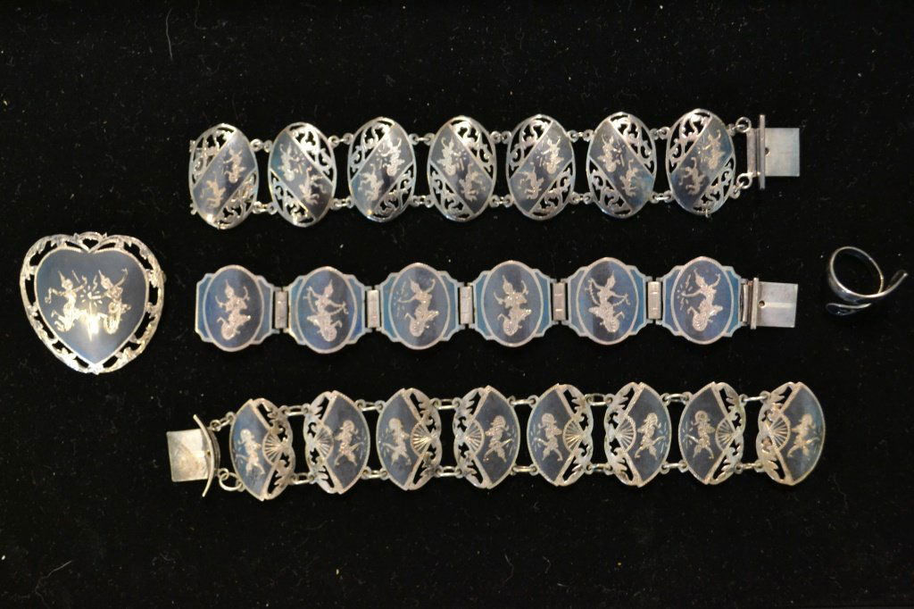 Collection of Vintage Siam Silver Bracelets, Pin (1 of 1)