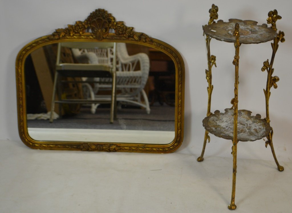 Gilded Metal Accent Table and Giltwood Mirror: Gilded Metal Accent Table and Giltwood Mirror