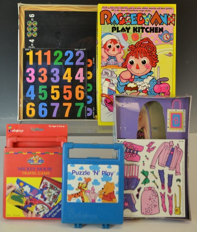 kaFive Colorform Activity Sets: Five Colorform Activity Sets including Mickey Mouse, Barbie, Raggedy Ann