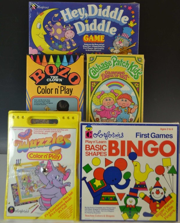 Five Colorform Activity Sets: Five Colorform Activity Sets including: Bozo the Clown, Wuzzles etc.
