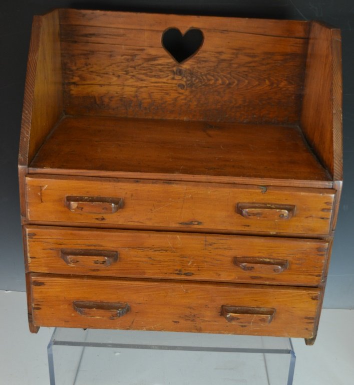 Small Glove Chest with Heart Motif: Small Glove Chest with Heart Motif; measuring 20" x 19.5" x 12"