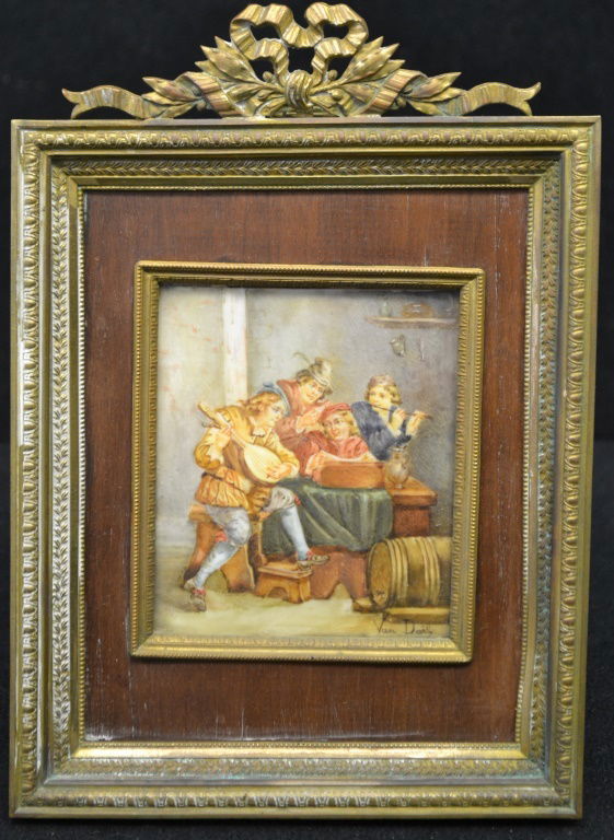 Oil on Sheepskin Painting "La Musique" Under Glass (1 of 4)