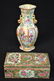 Rose Medallion Brush Box and Vase Circa 1860