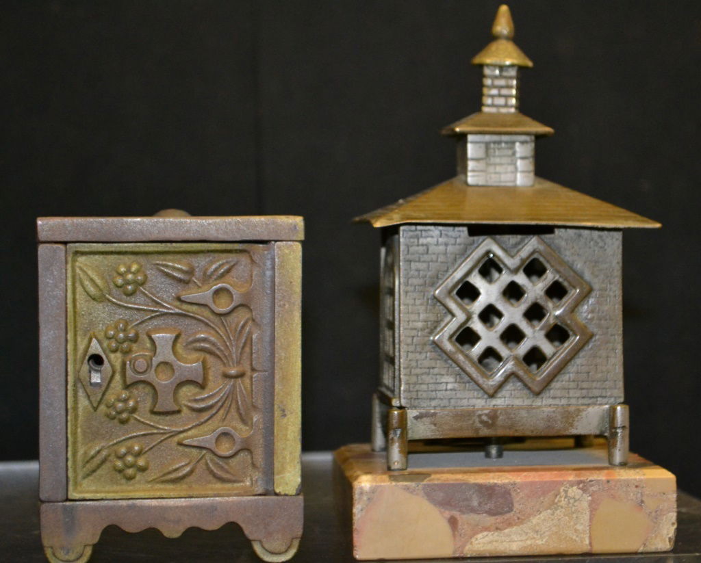 French Cast Iron Bank on Stone Base (1 of 2)