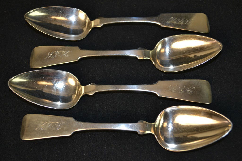 Set of 4 Coin Silver Serving Spoons, NY 1831-1850 (1 of 3)