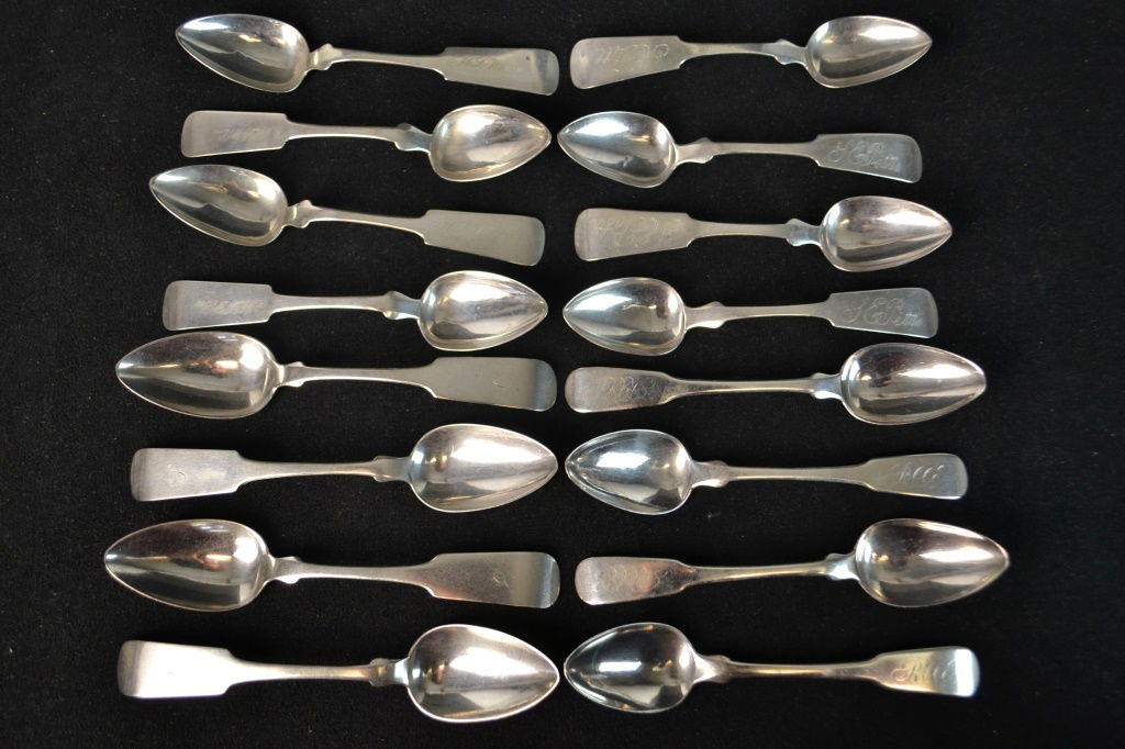 16 19th C Coin Silver Teaspoons (1 of 4)