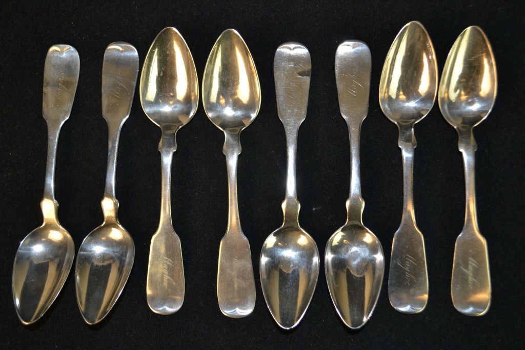 8 Coin Silver Tea Spoons, Squire & Brothers, NY (1 of 3)