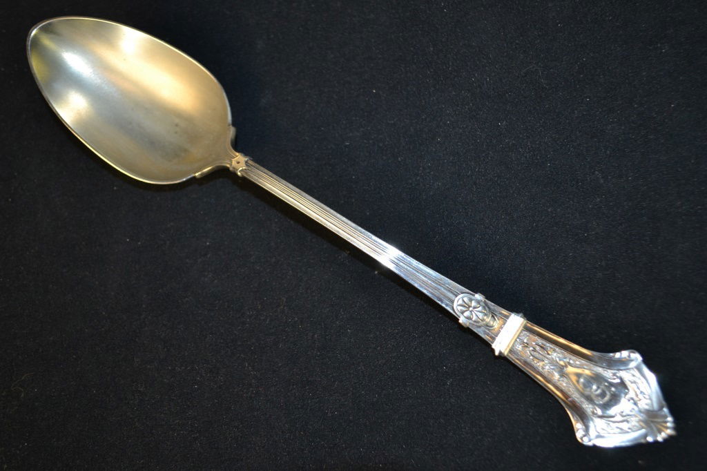 Sharp Philadelphia Coin Silver Serving Spoon: George Sharp Philadelphia Coin Silver Serving spoon; circa 1950; 12.5" L; weighing 4.8 ozt