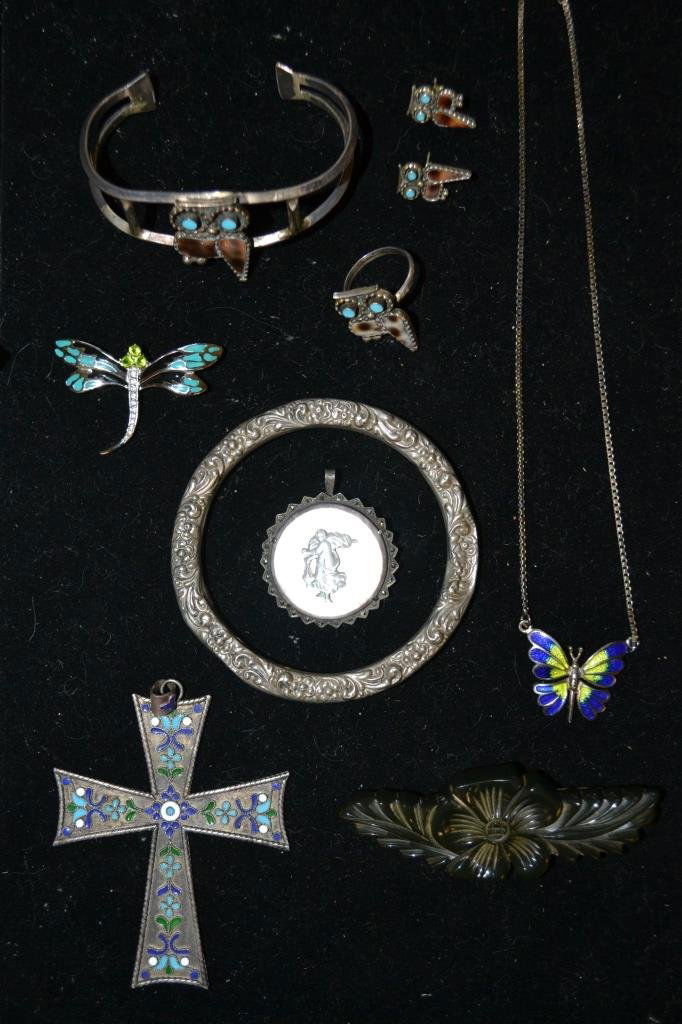 Sterling Bangle, Owls, Cross, Etc (1 of 1)