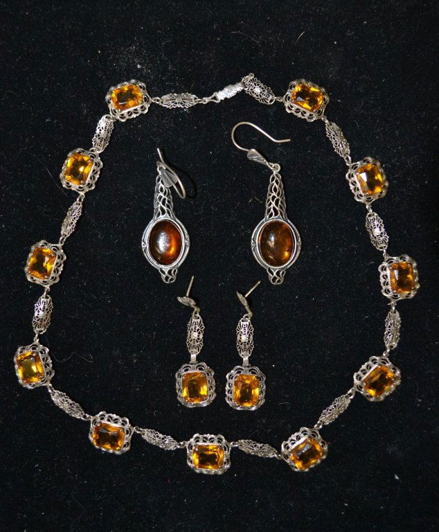 Sterling Silver Deco Necklace & Earrings (1 of 1)