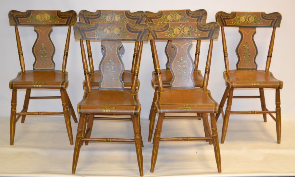 PA Set of 6 Mid 19th C Paint Decorated Chairs (1 of 3)