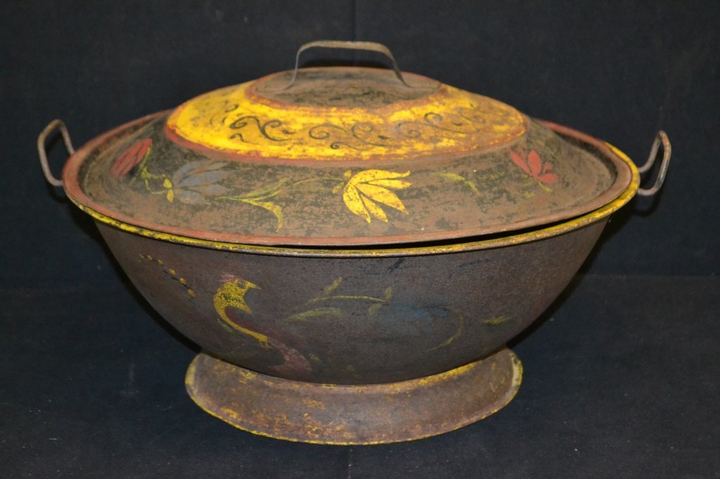 19th C Tin Ware Painted Lidded Dough Riser (1 of 2)