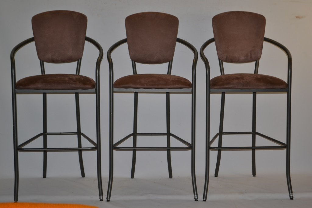 Three Amisco Bar Stools: Three Bar Stools with Plush Seats manufactured by Amisco