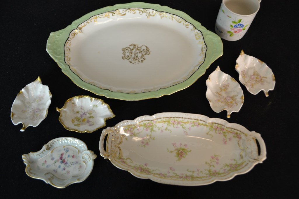 Grouping of Limoges & Others: Grouping of Limoge & Others, including a Theodore Haviland Limoge platter, a GDA relish dish, 4 Elite Limoge salts, plus a cup and other dish